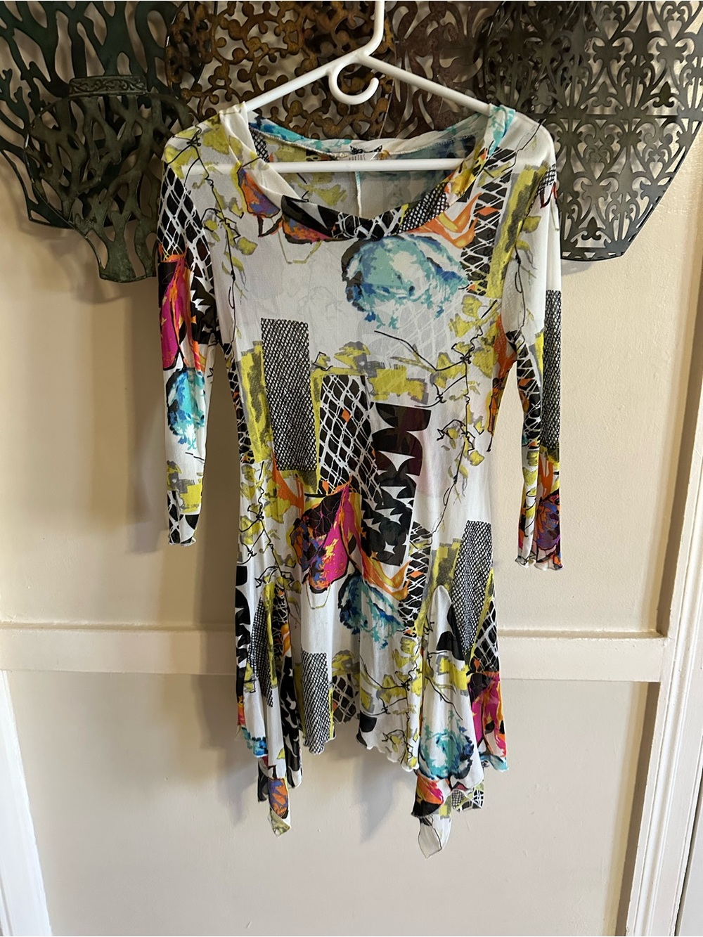 Women's White Floral Print Handkerchief Hem Dress